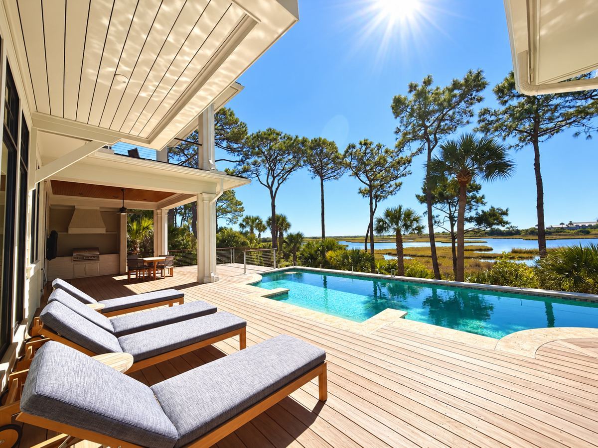Deck and pool at a Kiawah Island vacation home